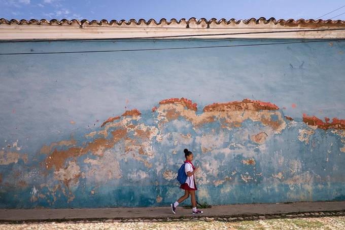 A schoolgirl walking