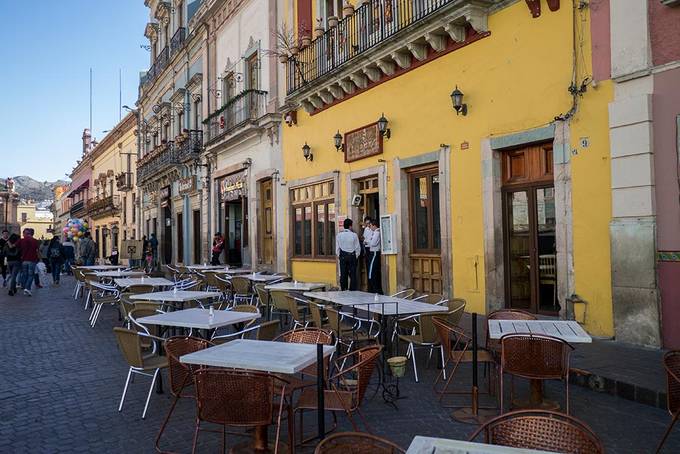 Another plaza lined with cafes