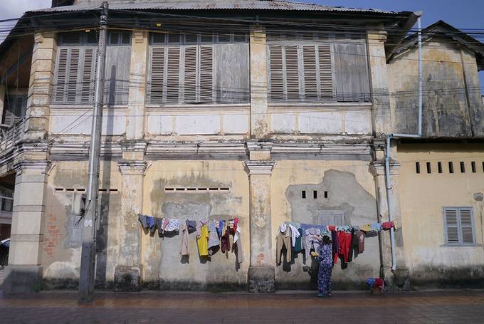 Building with washing line