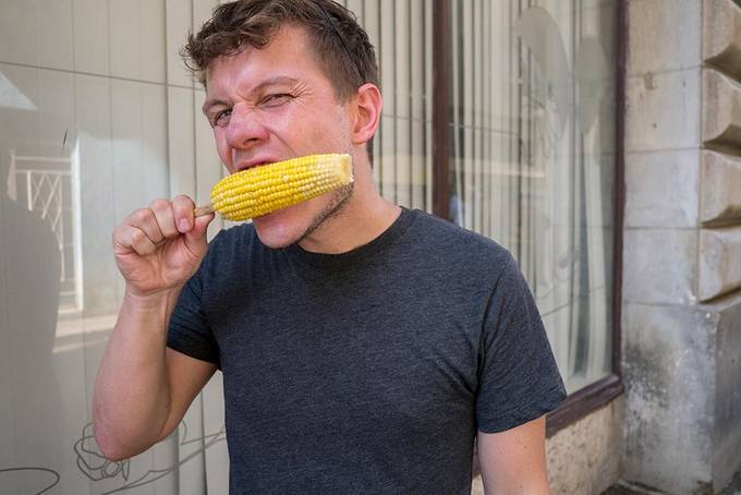 Eating corn on the cob in Havana