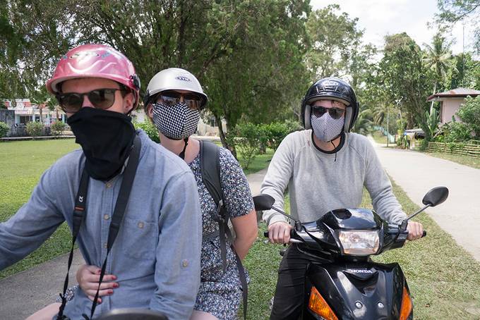 Colin, Matt and Alice on motorbikes