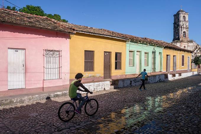 The pastel coloured buildings