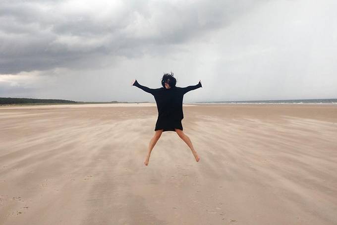 Jumping at the beach